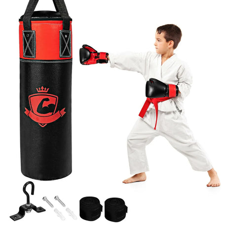 11 Pounds Kids Hanging Punching Bag Set with Punching Gloves-Black