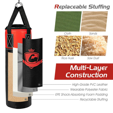 11 Pounds Kids Hanging Punching Bag Set with Punching Gloves-Black