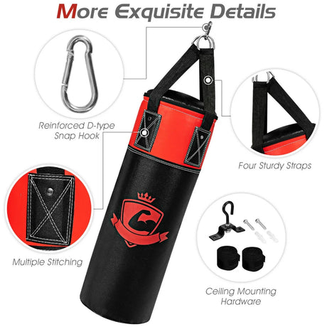 11 Pounds Kids Hanging Punching Bag Set with Punching Gloves-Black