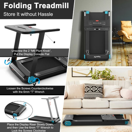 Folding Treadmill with APP Control and Bluetooth Speaker-Blue