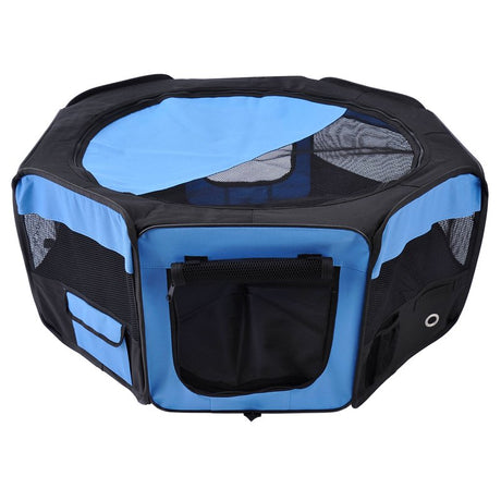 PawHut Portable Cat Dog Playpen Pet Puppy Rabbit Guinea Pig Pen Run Dia 90 x 41H cm Indoor & Outdoor Blue