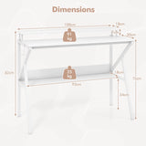 Space Saving Computer Desk with Monitor Stand and Extra Storage Shelf-White