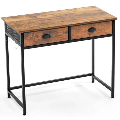 Computer Desk Space Saving Home Office Desk with 2 Fabric Drawers-Rustic Brown