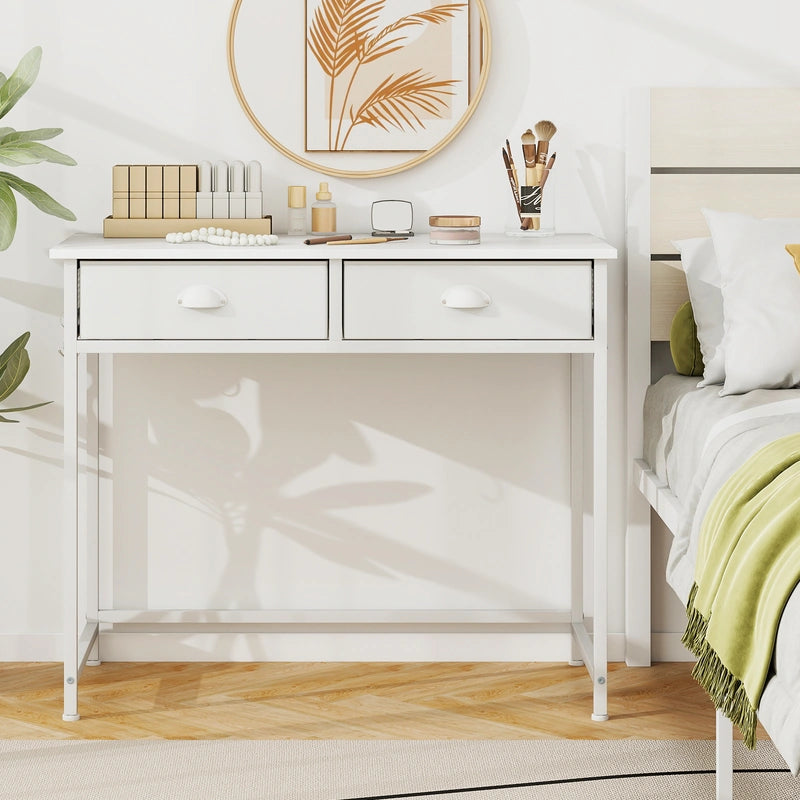 Computer Desk Space Saving Home Office Desk with 2 Fabric Drawers-White