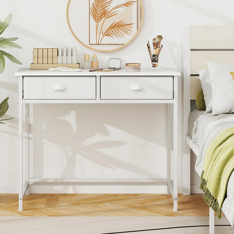 Computer Desk Space Saving Home Office Desk with 2 Fabric Drawers-White