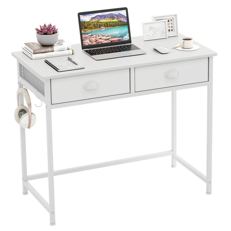 Computer Desk Space Saving Home Office Desk with 2 Fabric Drawers-White