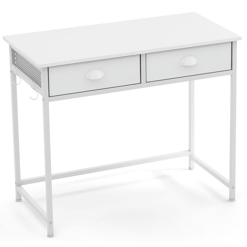 Computer Desk Space Saving Home Office Desk with 2 Fabric Drawers-White