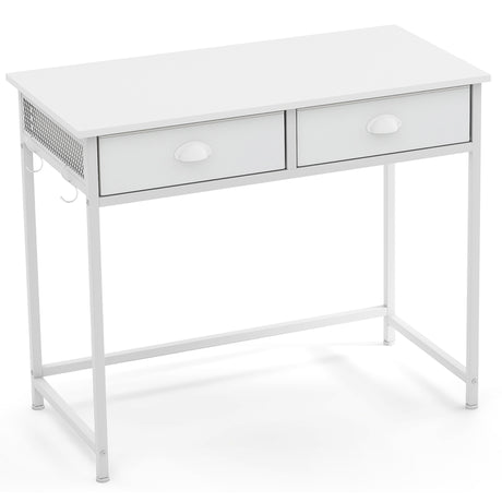 Computer Desk Space Saving Home Office Desk with 2 Fabric Drawers-White