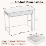 Computer Desk Space Saving Home Office Desk with 2 Fabric Drawers-White