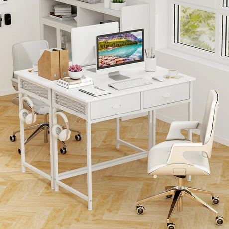 Computer Desk Space Saving Home Office Desk with 2 Fabric Drawers-White