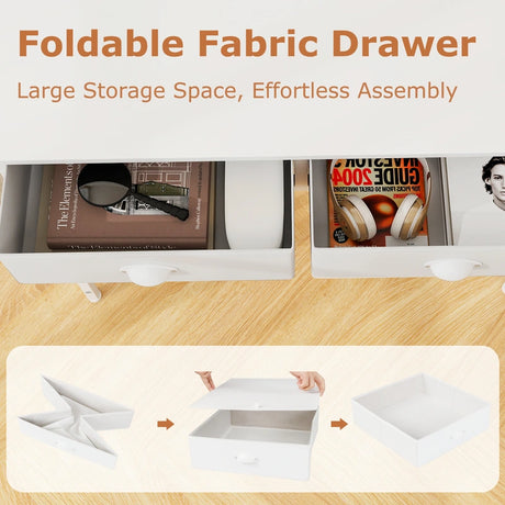 Computer Desk Space Saving Home Office Desk with 2 Fabric Drawers-White