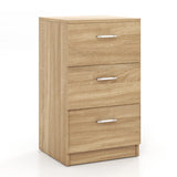 Bedside table with 3 drawers, side table, nightstand for box spring bed, 38 x 35 x 66 cm, natural