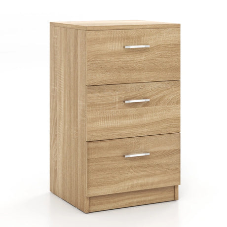 Bedside table with 3 drawers, side table, nightstand for box spring bed, 38 x 35 x 66 cm, natural