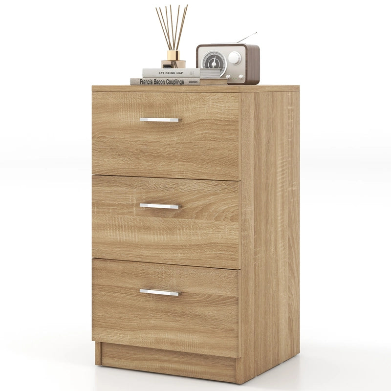 Bedside table with 3 drawers, side table, nightstand for box spring bed, 38 x 35 x 66 cm, natural