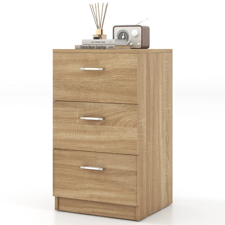 Bedside table with 3 drawers, side table, nightstand for box spring bed, 38 x 35 x 66 cm, natural