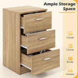 Bedside table with 3 drawers, side table, nightstand for box spring bed, 38 x 35 x 66 cm, natural