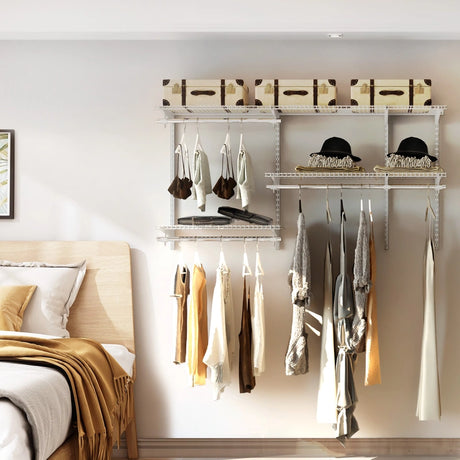 Custom Closet Organizer Kit 3 to 5 Feet Wall-Mounted Closet System with Hang Rod-White