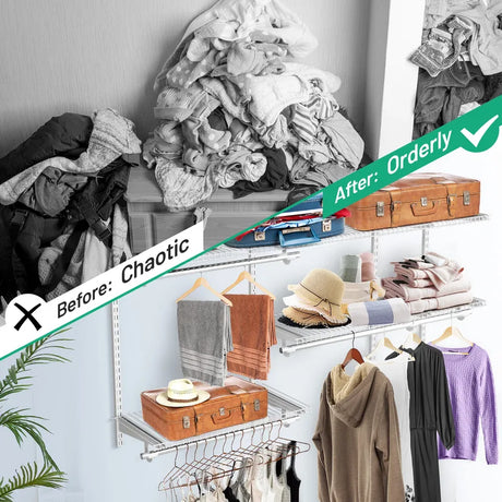 Custom Closet Organizer Kit 3 to 5 Feet Wall-Mounted Closet System with Hang Rod-White