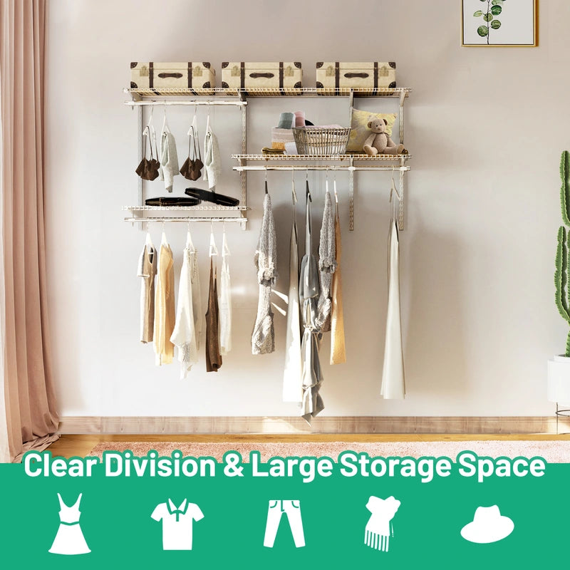 Custom Closet Organizer Kit 3 to 5 Feet Wall-Mounted Closet System with Hang Rod-White