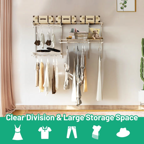 Custom Closet Organizer Kit 3 to 5 Feet Wall-Mounted Closet System with Hang Rod-White