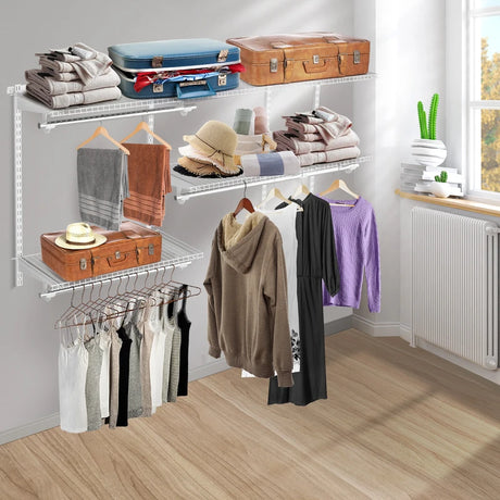Custom Closet Organizer Kit 3 to 5 Feet Wall-Mounted Closet System with Hang Rod-White
