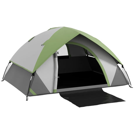 Outsunny Two Man Single Room Dome Tent, with Accessories - Green/Grey