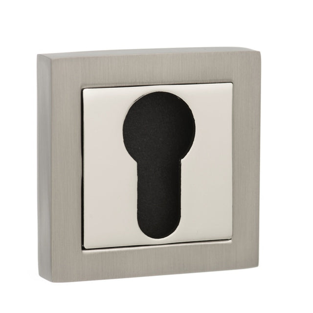 Senza Pari Euro Escutcheons on Square Rose - Satin Nickel/Polished Nickel - Pair