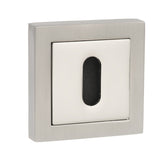 Senza Pari Key Escutcheons on Square Rose - Satin Nickel/Polished Nickel - Pair