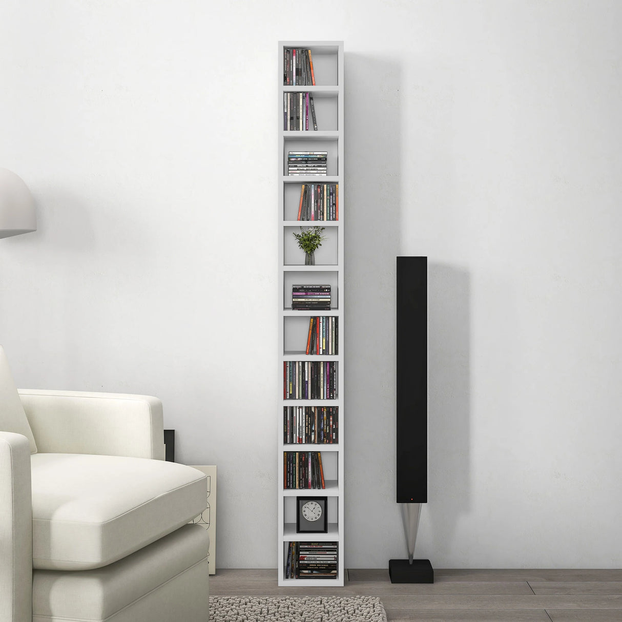 HOMCOM 204 CD Tall Narrow Media Storage Tower - White