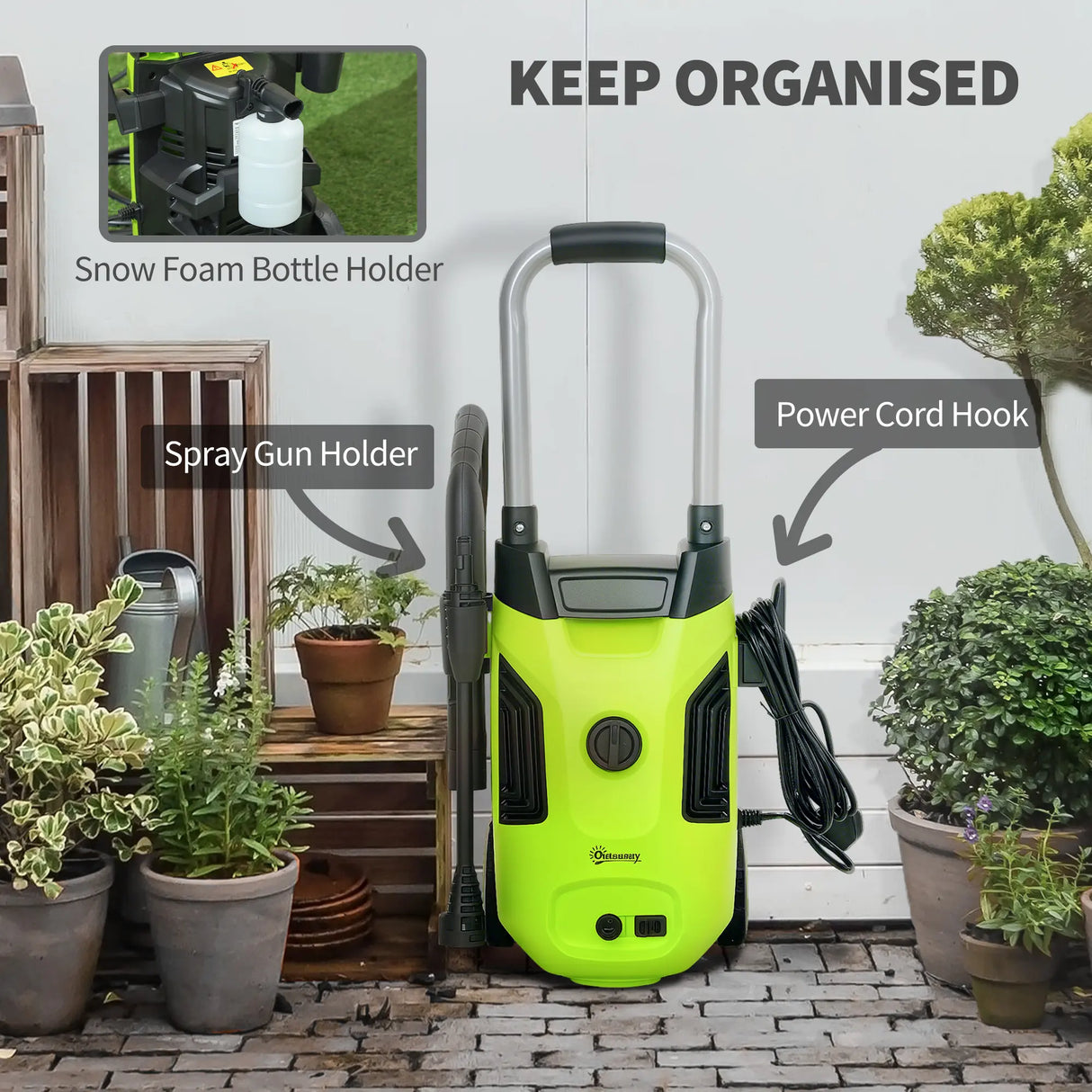 Outsunny 1800W 150-Bar Pressure Washer, with Adjustable Nozzle - Green