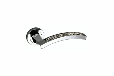 Senza Pari Crystal Lever Door Handle on Round Rose - Polished Chrome - Set