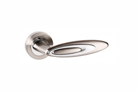 Senza Pari Elisse Lever Door Handle on Round Rose - Satin Nickel/Polished Chrome - Set