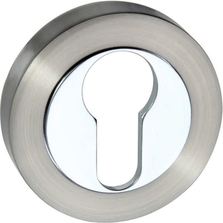 Senza Pari Euro Escutcheons on Round Rose - Satin Nickel/Polished Chrome - Pair