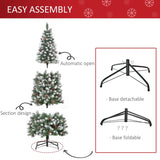 HOMCOM 6FT Artificial Christmas Tree Xmas Pencil Tree with Red Berries and Pinecones Holiday Home Indoor Decoration with Foldable Feet, Green