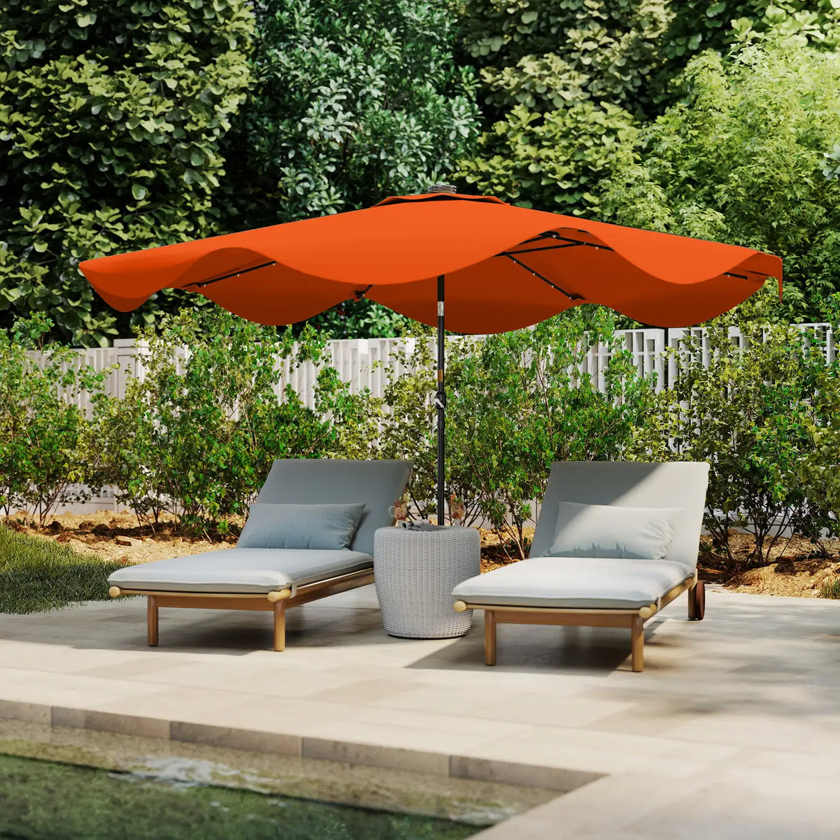 Outsunny Solar Patio Umbrella with LED and Tilt, Outdoor Market Table Umbrella Parasol with Crank, 3 x 3 (m), Orange