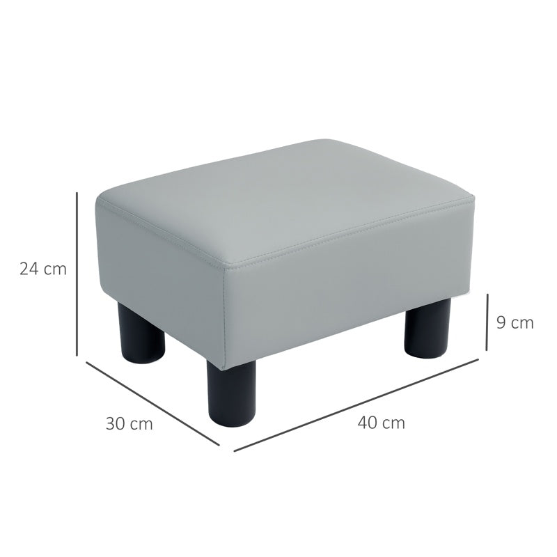 HOMCOM PU Leather Footstool with 4 Plastic Legs, Grey