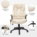 HOMCOM 6-Point Massage Office Chair with Seat Heated for Home Office, PU Leather High Back Executive Desk Chair with Adjustable Height and 360 Swivel for Work Study, Beige