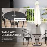 Outsunny 3 Pieces Garden Dining Set for 2, Cast Aluminium Outdoor Dining Set with 2 Armchairs and Round Dining Table with Parasol Hole, Garden Furniture Set, Brown