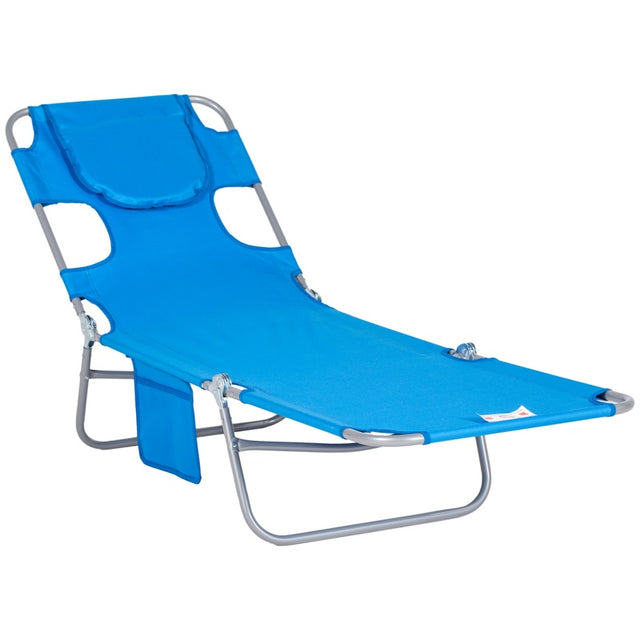 Outsunny Foldable Sun Lounger with Reading Hole - Blue