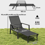 Outsunny Sun Lounger Retractable Footrest 5-Position Adjustable Steel Frame for Beach, Porch, Patio, Camping, Black