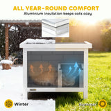 PawHut Outdoor Cat House Insulated with Openable Roof, Weatherproof Feral Cat Shelter for Rabbits, Cats, Grey