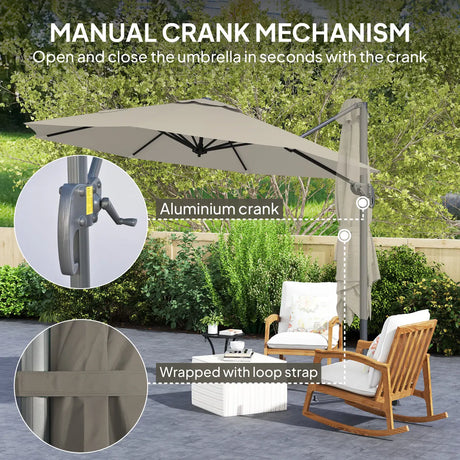 Outsunny 3 m Five-Angle Cantilever Parasol - Light Grey