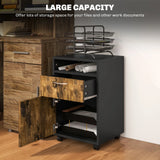 HOMCOM 60cm Filing Cabinet with Drawer, Open Shelf, Metal Handles and 4 Wheels, Office Home Organiser Mobile Printer, Rustic Brown