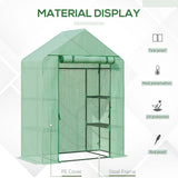 Outsunny Walk In Greenhouse with Shelves, Portable Gardening Plant Grow House for Outdoor with 2 Tier Shelf, Roll-Up Zippered Door, PE Cover, 141 x 72 x 191cm, Green