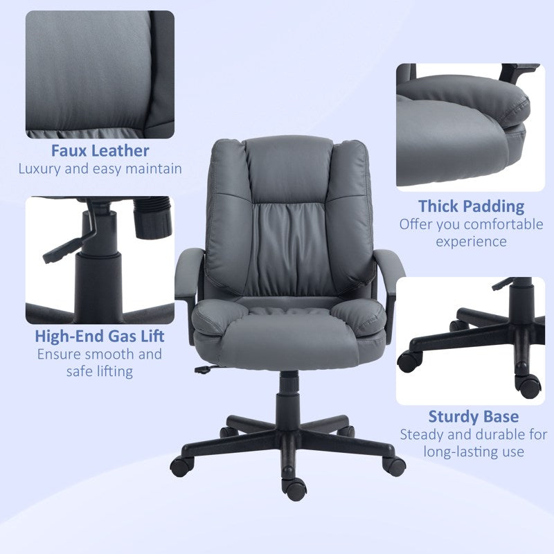 HOMCOM Office Chair, Computer Desk Chair, Mid Back Executive Chair with Adjustable Height and Swivel Rolling Wheels for Home Study, Dark Grey