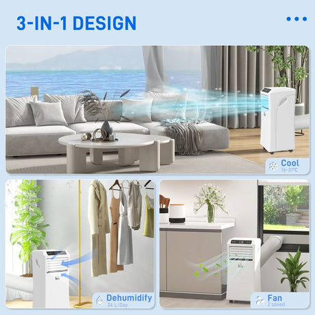 HOMCOM 10000 BTU Air Conditioning Unit, 3-in-1 Portable Air Conditioner, Dehumidifier, Cooling Fan with Remote Control, Digital Display, 2 Speeds, 24H Timer, Window Venting Kit, 18m²