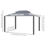 Outsunny 3 x 4m Aluminium Garden Gazebo, Marquee Canopy Shelter Pavilion Party Tent with Nets and Curtains for Garden and Deck, Grey