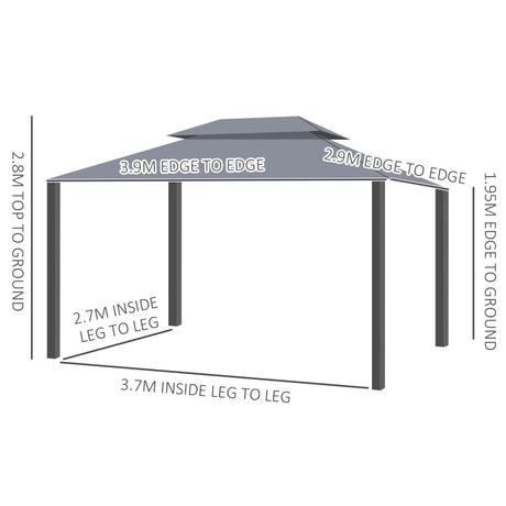 Outsunny 3 x 4m Aluminium Garden Gazebo, Marquee Canopy Shelter Pavilion Party Tent with Nets and Curtains for Garden and Deck, Grey