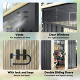 Outsunny 6.5 x 4FT Galvanised Metal Shed with Foundation Kit, Lockable Tool Garden Shed with Double Sliding Doors, Vents, Grey