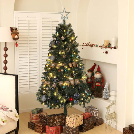 HOMCOM 6ft Pre-Lit Xmas Tree with Decorations, Green, Blue and Warm White